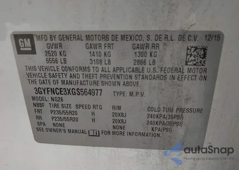 2016 Cadillac Srx Performance Collection from USA, damaged, VIN 3GYFNCE3XGS564977